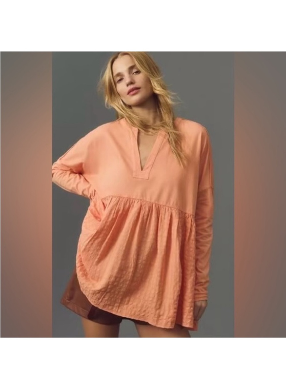 Anthropologie Pilcro Long-Sleeve Babydoll Blouse Gingham Top - M